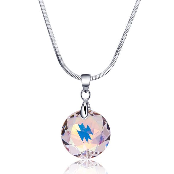 

pendant necklaces est round cubic zirconia for women multicolor rhinestone silver color chain collar kolye femme