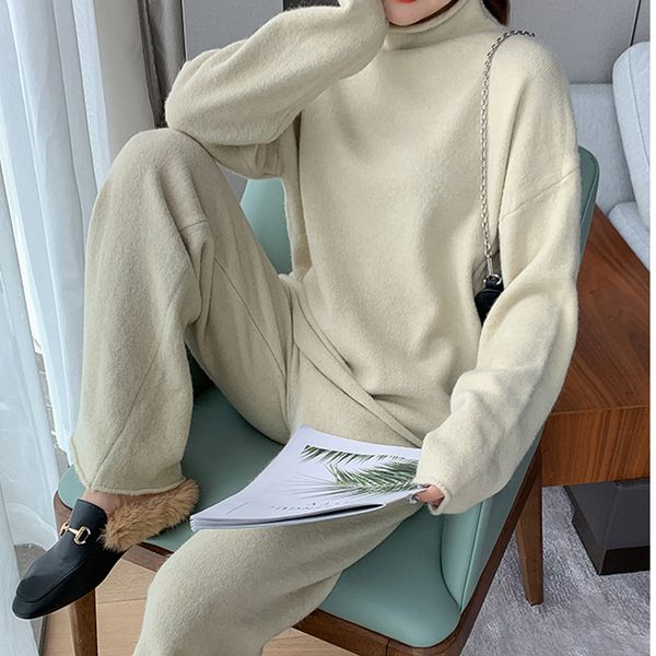 

hirsionsan elegant knitted sweater skirt suits women soft female sets 2 pieces slim fit skirt and loose ladies ourfits q1217, Black;white