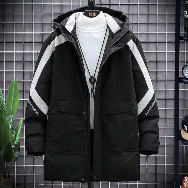 

mens cotton padded jacket men 2020 new fashions coat hooded waterproof casual warm long jacket windbreaker jackets for men, Black
