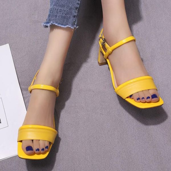 

dress shoes big size 9  11 12 high heels sandals women woman summer ladies one-word strap buckled with thick, Black
