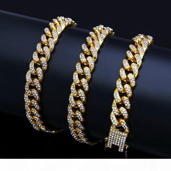 

hip hop white zircon chains necklace jewelry men's shining chains necklace 18k gold silver cuban link chains