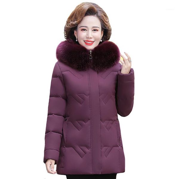 

middle-aged women's winter jackets hooded oversized short style female coat fur collar plus size 6xl thick woman parkas for mom1, Black