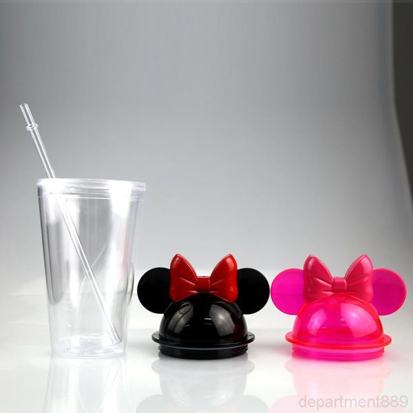 

fast sea ship clear ear tumblers with straw 450ml mouse ears mug acrylic plastic water bottles portable cute child cups dhd2332