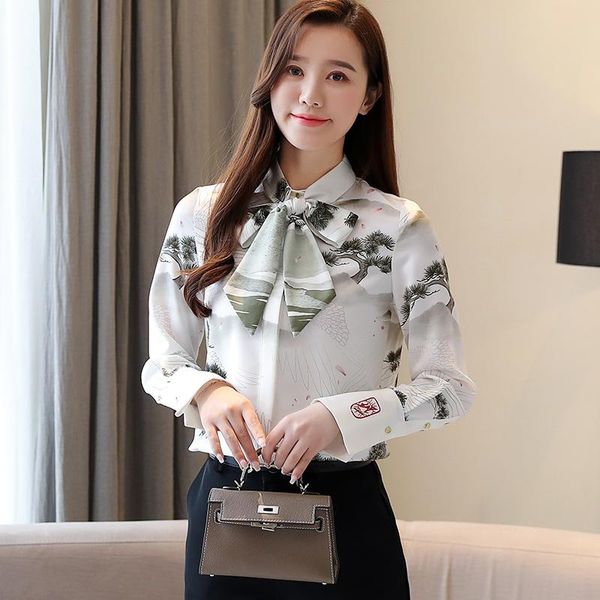 

women's blouses & shirts woman feminina vintage blouse fashion clothes 2021 spring printed loose long-sleeved female d0018, White