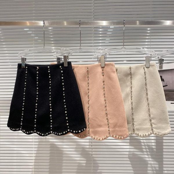 

2020 new big grain rhinestone nail bead wool a-line skirt 1101, Black