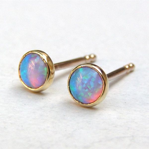 

stud classic 4mm tiny blue round opal earrings simple gold earring dainty women jewelry anniversary gift, Golden;silver
