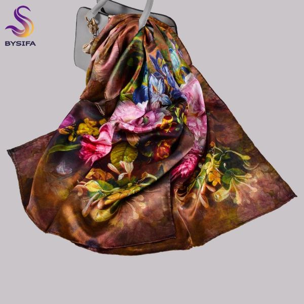 

scarves [bysifa] coffee women pure silk shawls fashion chinese peony elegant long winter ladieswarm neck scarf hijab, Blue;gray
