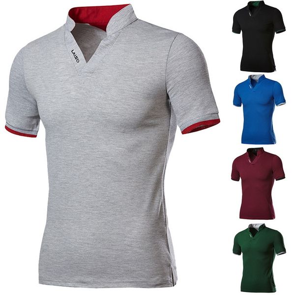 

summer men's stand collar polo letter embroidered slim short sleeve paul shirt large size thin, White;black