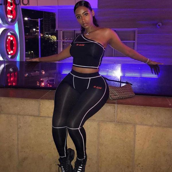 

2021 slash collar crop sport leggings two piece set active wear fitness tracksuit suits women sportsuit outfits, Gray