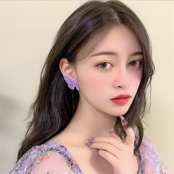 

stud lats 2021 vintage taro purple butterfly earring high fashion mesh earrings for women kolczyki female elegant jewelry, Golden;silver