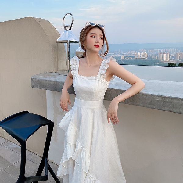 

2020 with suspended a french waist, white cotton dress for summer 311c, Black;gray
