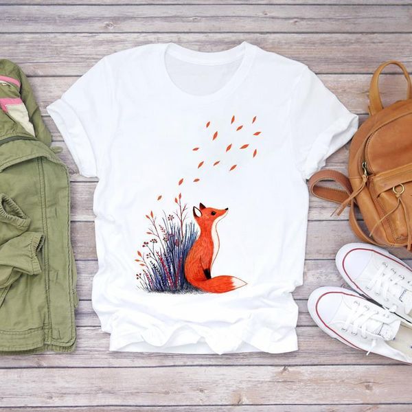 

women fox printing cartoon summer autumn fashion 90s ladies print lady t-shirts womens graphic t shirt female tee t-shirt, White