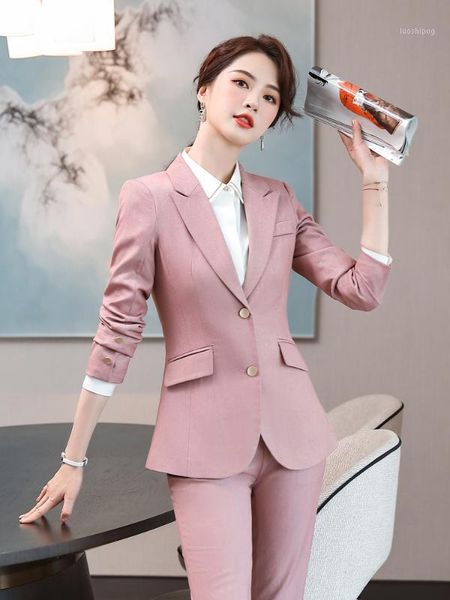 

novelty pink formal professional business suits for women office work wear pantsuits female career interview blazers clothes set1, White