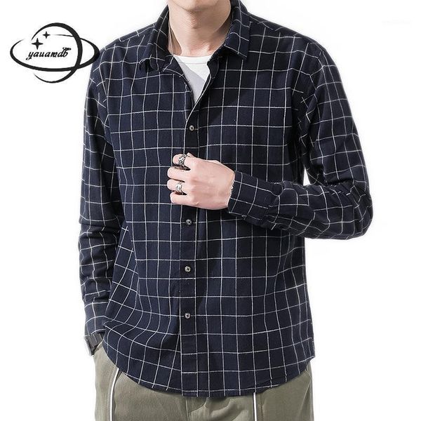 

mens shirts spring autumn male clothing long sleeve open stitch turn-down collar plaid loose pure cotton casual man clothes h601, White;black