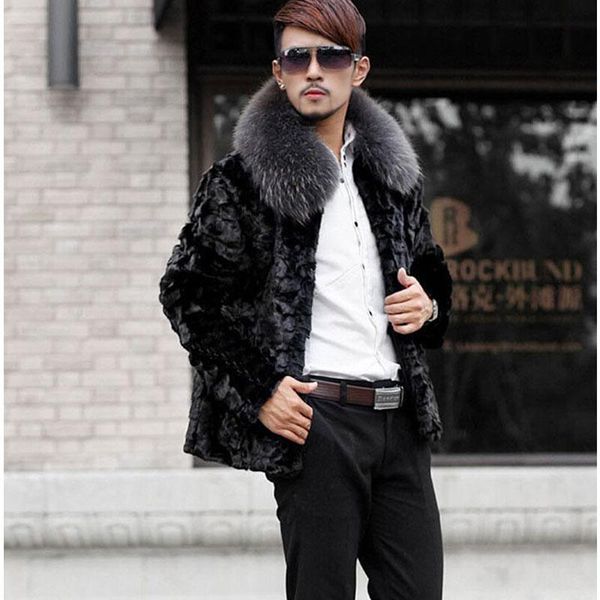 

2020 зимний мужской меховой шерсти имитационный воротник шубы, Black