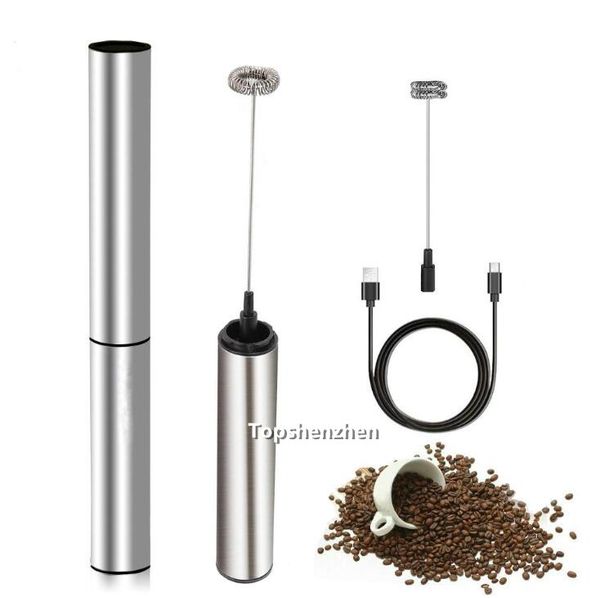 Leite de espuma elétrica Alfaça de aço inoxidável de aço inoxidável espuma de café mixer matemática de cozinha batedor batedor durável misturador com USB CHARGI