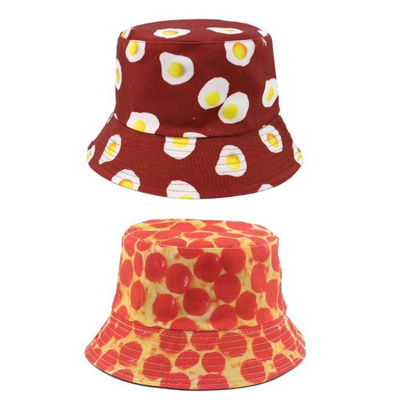 

wide brim hats cotton bucket cap fried egg yolk print reversible two sided fisherman hat 2xpd, Blue;gray