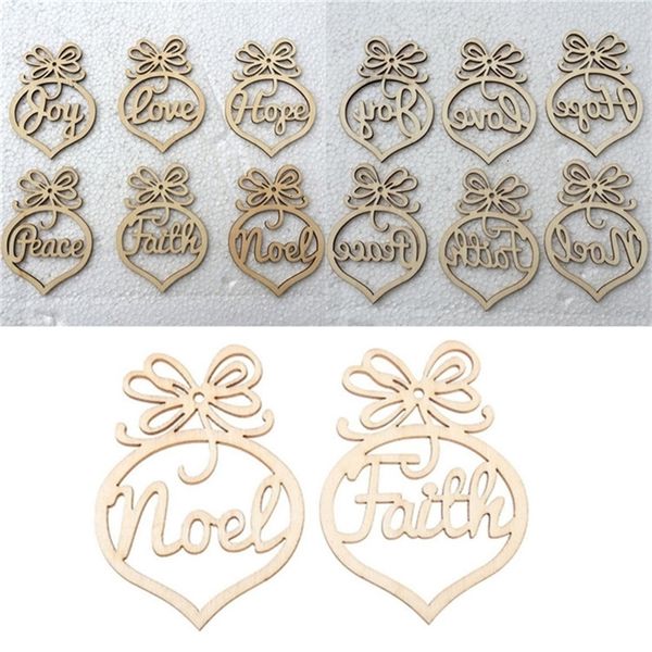 

r43echristmas wood heart tree bubble pattern letter ornament decorations home festival ornaments hanging gift, 6 pc per