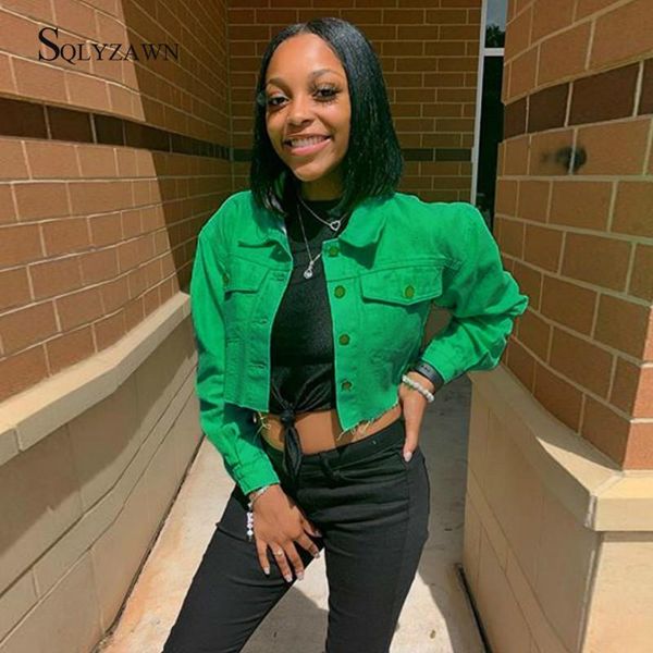 

streetwear denim cropped jacket female fall gothic ripped cowboy bomber coat harajuku vintage green black long sleeve clothes, Black;brown