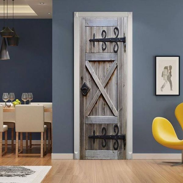 

meiji creative environmental protection 3d wooden door renovation self adhive pvc stickers for bedroom wall