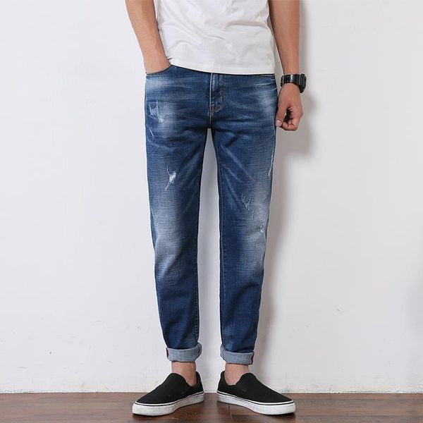 

ifrich blue cotton men jeans fashion straight slim fit blue pants european and american casual style pant for man jeans