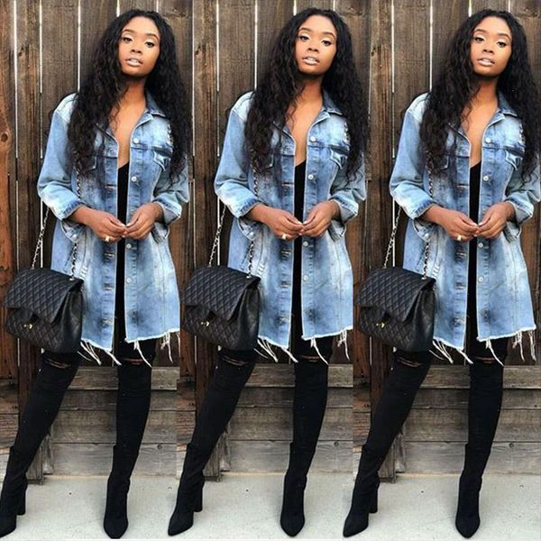 

women denim ripped hole jeans buttons down long sleeve coat jacket autumn outwear basic denmin jackets wdc3236, Black;brown