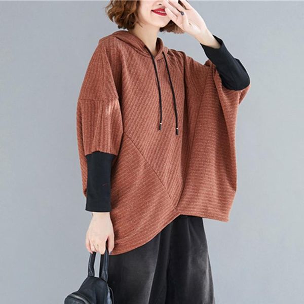 

women's hoodies & sweatshirts yourseason 2021 knitting ladies loose irregular spring autumn batwing solid color women winter hooded col, Black