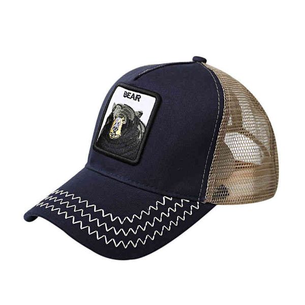

sun hat classic embroidered animal bear baseball hip hop mesh street truck driver cap, Blue;gray
