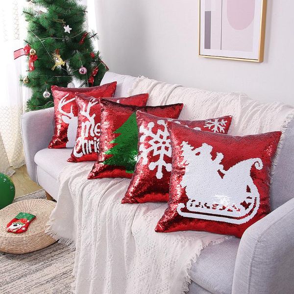 

cushion/decorative pillow christmas ab face positioning embroidered sequin pillowcase snowflake deer sofa in stock