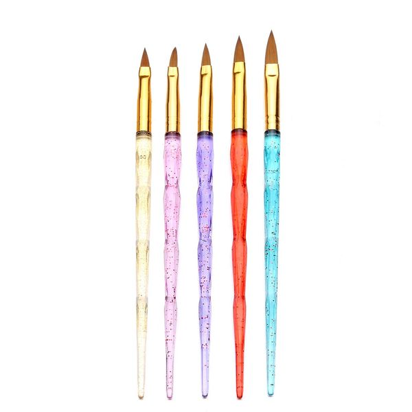 

5pcs/set 10/11/13/15/20mm nail art acrylic uv gel extension builder acrylic brush crystal handle manicure salon tools, Yellow
