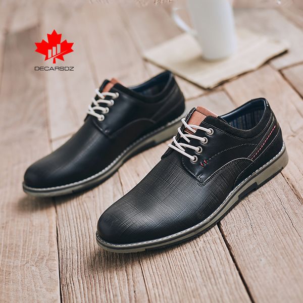 

men lace-up brand cowboy style brogue leather shoes new men's casual shoes men's shoes 2019 autumn fashion leisure walk footwear c, Black