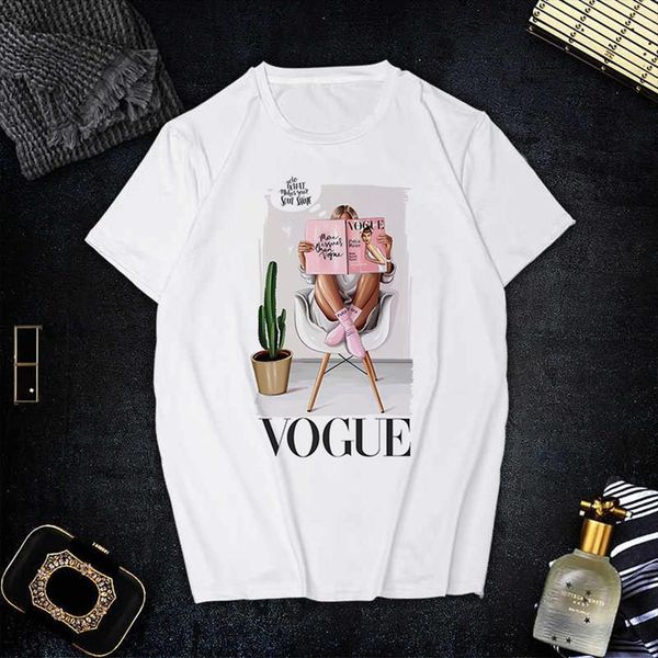 

fashion vogue print shirt women up to date arrivals summer short sleeve casual shein harajuku trend style blouse female, White
