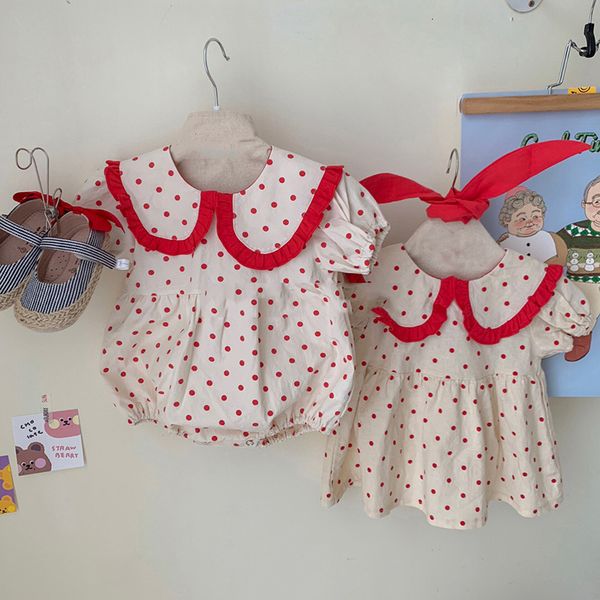 

2021 new baby clothes sisiter and little bodysuits cute big sister polka dot print infant girls bodysuit jumpsuit bpqu, Blue
