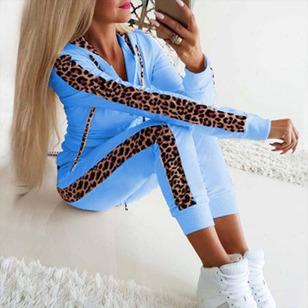 

autumn winter 2 piece set woman hoodie pants tracksuit leopard sportwear casual female zipper jogging suit plus size 3xl, Gray