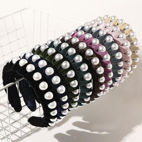 

velvet pearl headband for women padded hairband vintage headbands hair accessories head band for birthday christmas day gifts, Silver