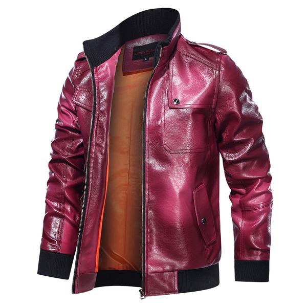 

2021 new fashion outerwear men biker faux motorcycle stand collar mens leather jackets male pu coats e2j3, Black