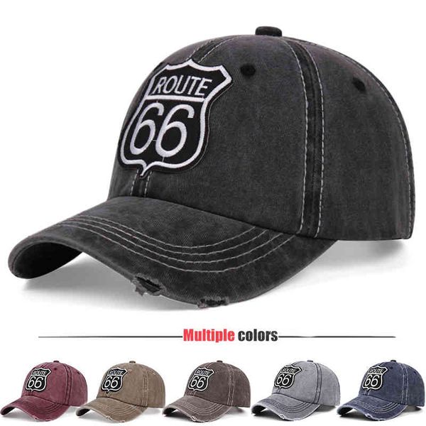

route 66 embroidery retro washed ladies hat sun hat baseball cap for men adjustable denim dad, Blue;gray