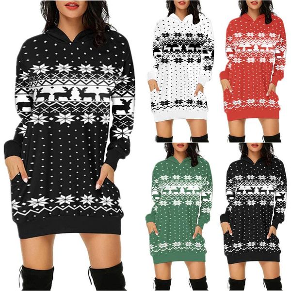 

christmas dress women fashion christmas hoodie bag hip pocket print hoodie dress long sleeve winter vestidos invierno mujer, Black;gray