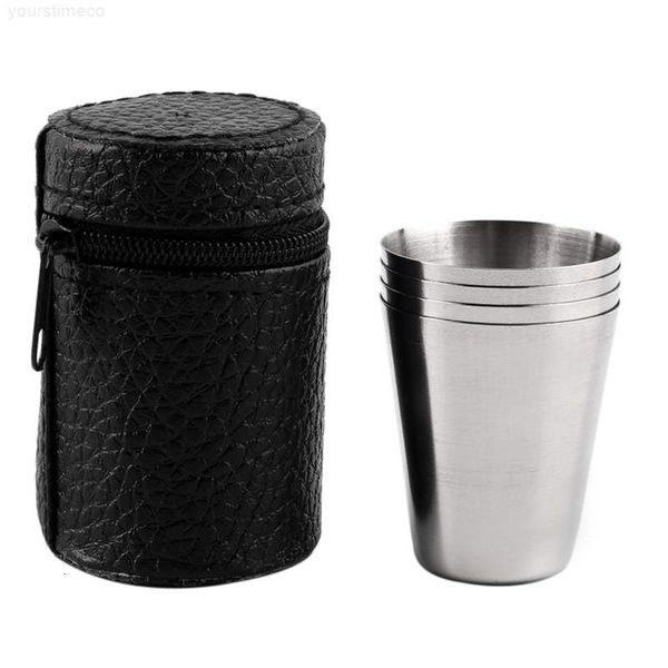 

stainless steel cups portable camping picnic travel drinking water tea beer coffee cup with storage bag outdoor tableware 4 pcs/set