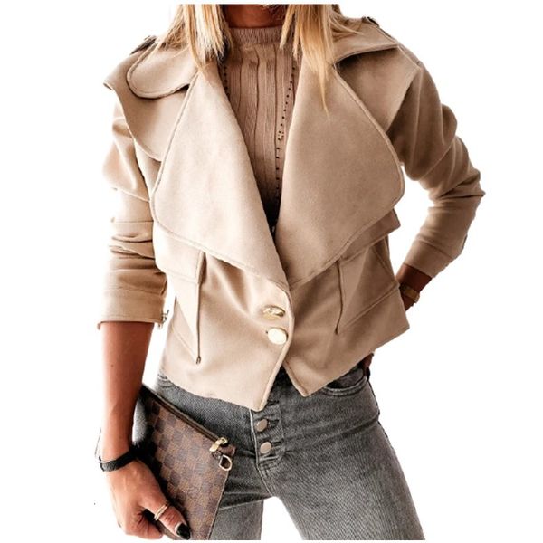 

2020 fashion autumn winter women short coat lapel button real pocket jacket slim thin women's small outerwear girl size s-xxl, Black;brown