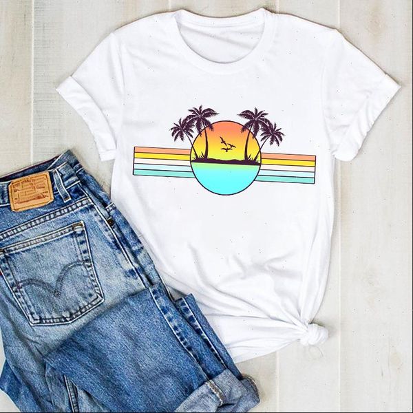

women lady striped beach vacation cute fashion print ladies summer t tee tshirt womens female shirt clothes graphic t shirt, White