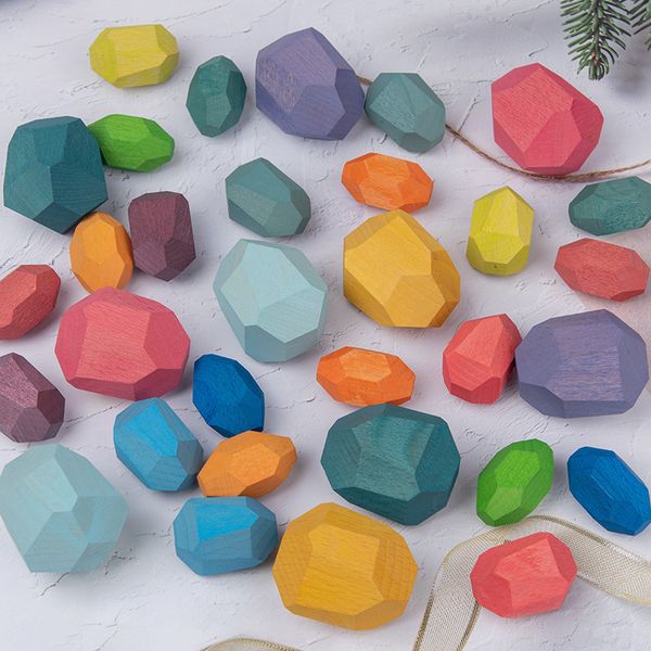 

fun wooden jenga building block colored stone creative educational toys nordic style stacking game rainbow stone wooden toy kid gift
