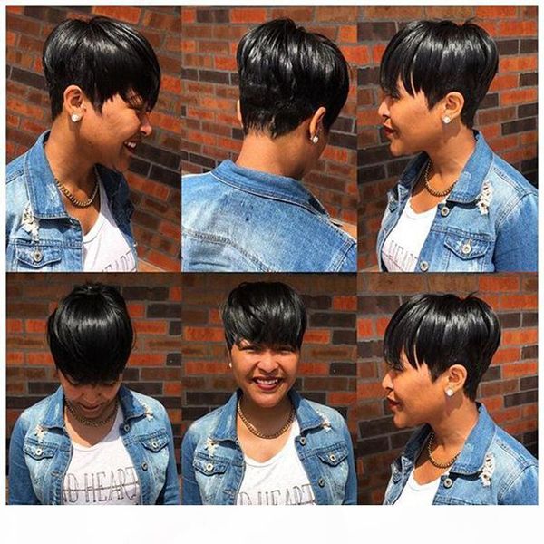 

7a brazilian full lace wigs with full bangs lace front human hair wigs short straight glueless full lace wigs for black woman, Black;brown