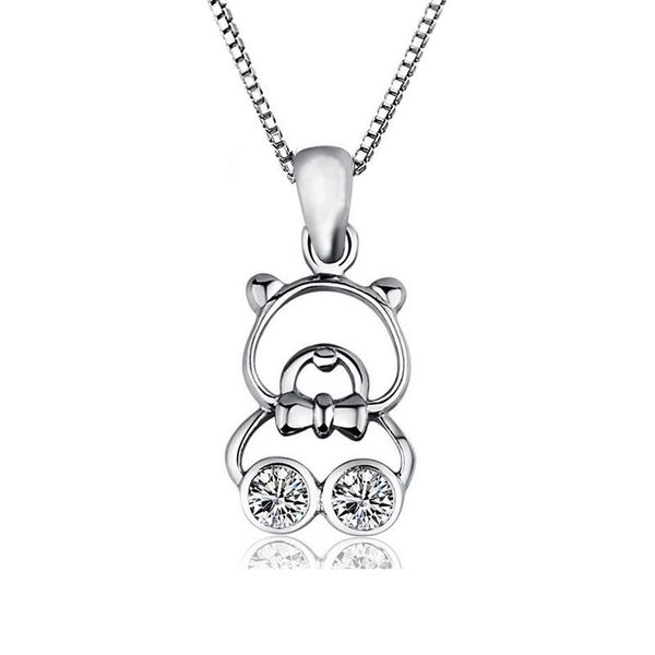 

pendant necklaces ufooro s925 cartoon cute bear fashion necklace for woman girls sterling silver jewelry chain white clear zircon