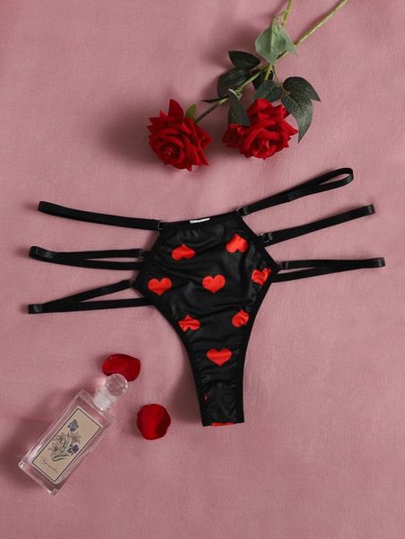 

plus heart print thong o8fu#, Black;white