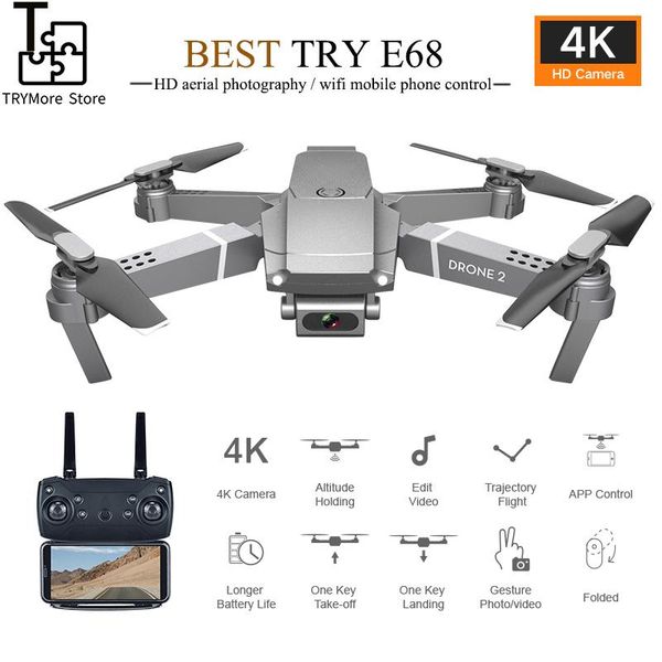 

2020 new e68 wifi fpv mini drone with wide angle hd 4k 1080p camera hight hold mode rc foldable quadcopter dron gift