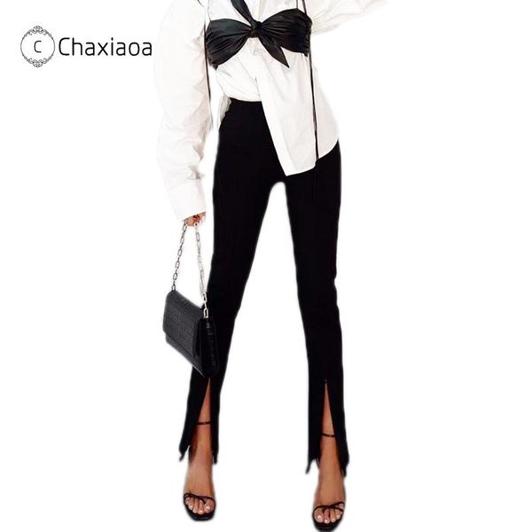 

chaxiaoa женские падения пастдики на молнии сплит тонкие брюки 2020 новая мода женская стрит улавливает высоте талию черные девушки тощие бр, Black;white