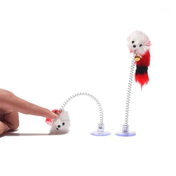

1pc cat toys elastic cat teaser toy funny feather false mouse bell sucker mouse spring interactive toy playing toys1