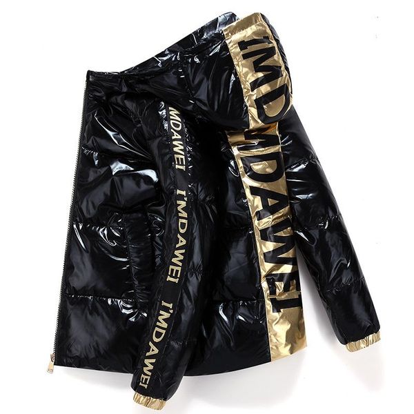 

down jacket men and women thickened warmth short shiny couple wear young students trend korean casual hooded jacket, Tan;black