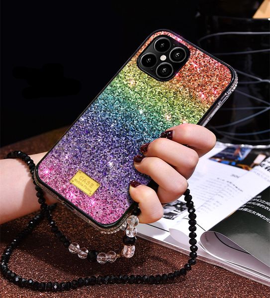 Regenbogen-Glitzer-Handyhüllen, Diamant-Stoßstangen-Rückseite, Farbverlauf, glänzender Schutz für iPhone 13 13pro max 12 12pro 11 11pro X Xs XR Samsung Galaxy Note20 Ultra S20 Plus